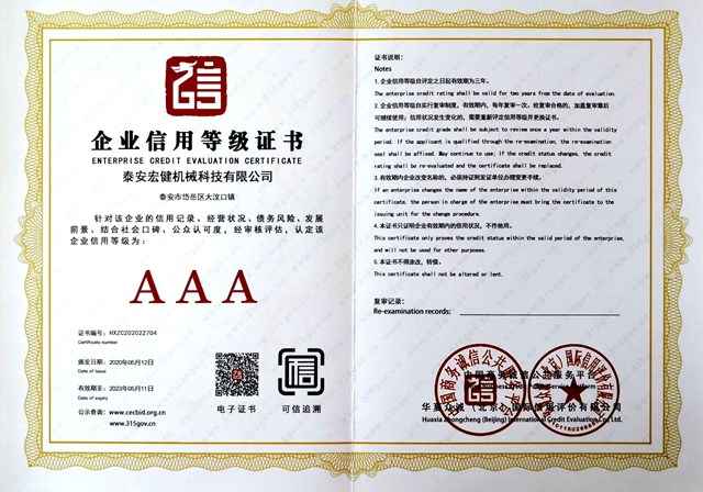 企業信用等(děng)級證書